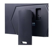 LG 32” LG UltraGear™ UHD  144Hz 刷新率电竞显示器, side view with monitor height moving downwards on with lights on, 32GS94U-B, thumbnail 14