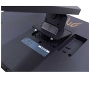 LG 32” LG UltraGear™ UHD  144Hz 刷新率电竞显示器, side view with monitor height moving downwards on with lights on, 32GS94U-B, thumbnail 16