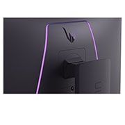 LG UltraGear™ 27英寸 240Hz UHD 4K Nano IPS Black电竞显示器 | 1ms (GtG), DP 2.1, DisplayHDR 600, rear close-up of monitor with illuminated LED accents, 27G850A-B, thumbnail 15