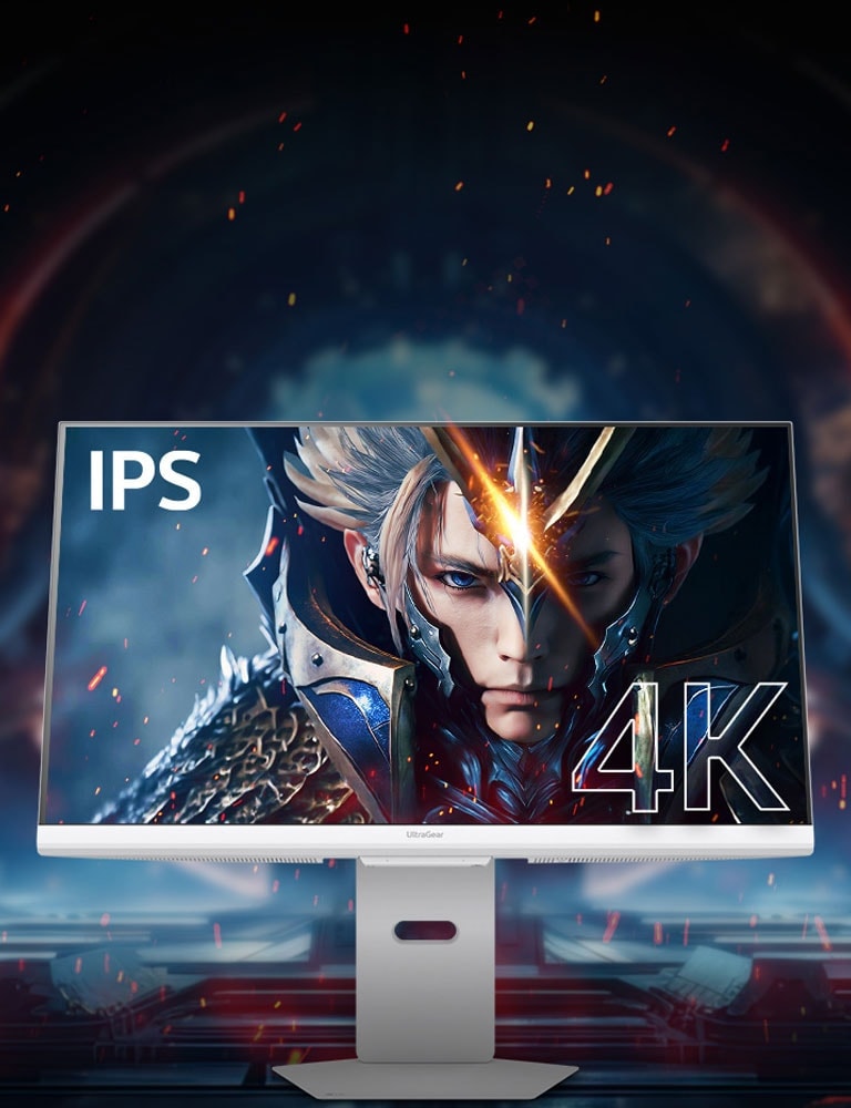 Front view of UHD 4K gaming monitor with IPS display.