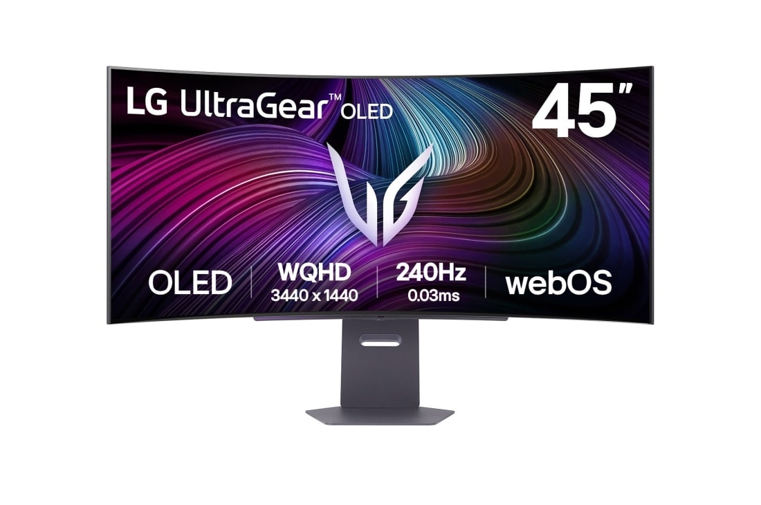 LG UltraGear™ 44.5英寸 OLED 240Hz WQHD曲面屏智能游戏显示器 | webOS, 0.03ms (GtG), 240Hz, DisplayHDR True Black 400, front view, 45GX90SA-B