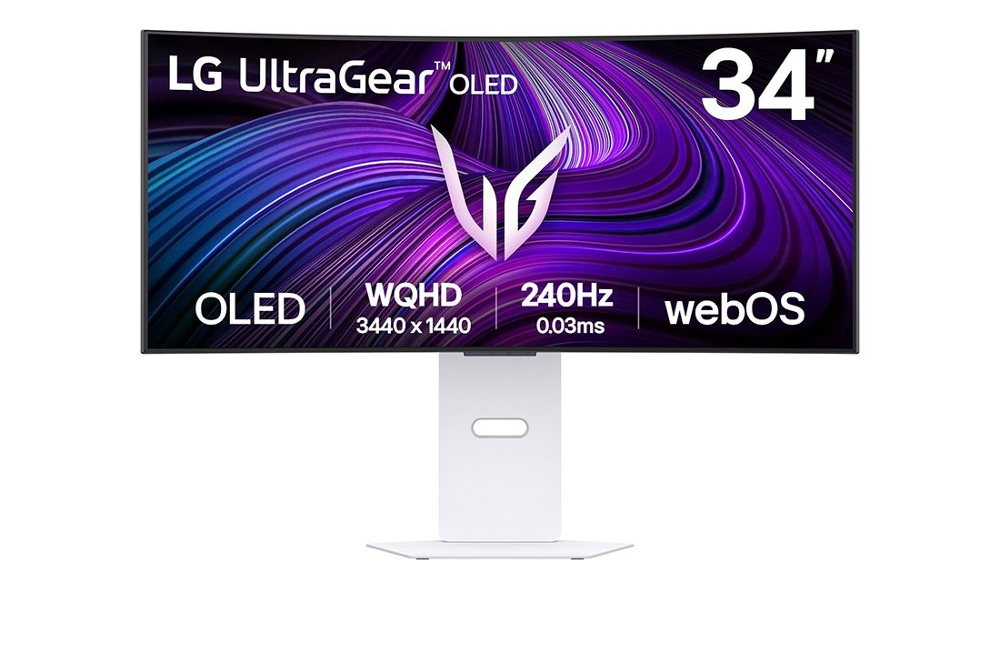 LG UltraGear™ 34英寸 OLED 240Hz WQHD 曲面屏智能游戏显示器 | webOS, 0.03ms (GtG), 240Hz, DisplayHDR True Black 400, front view, 34GX90SA-W