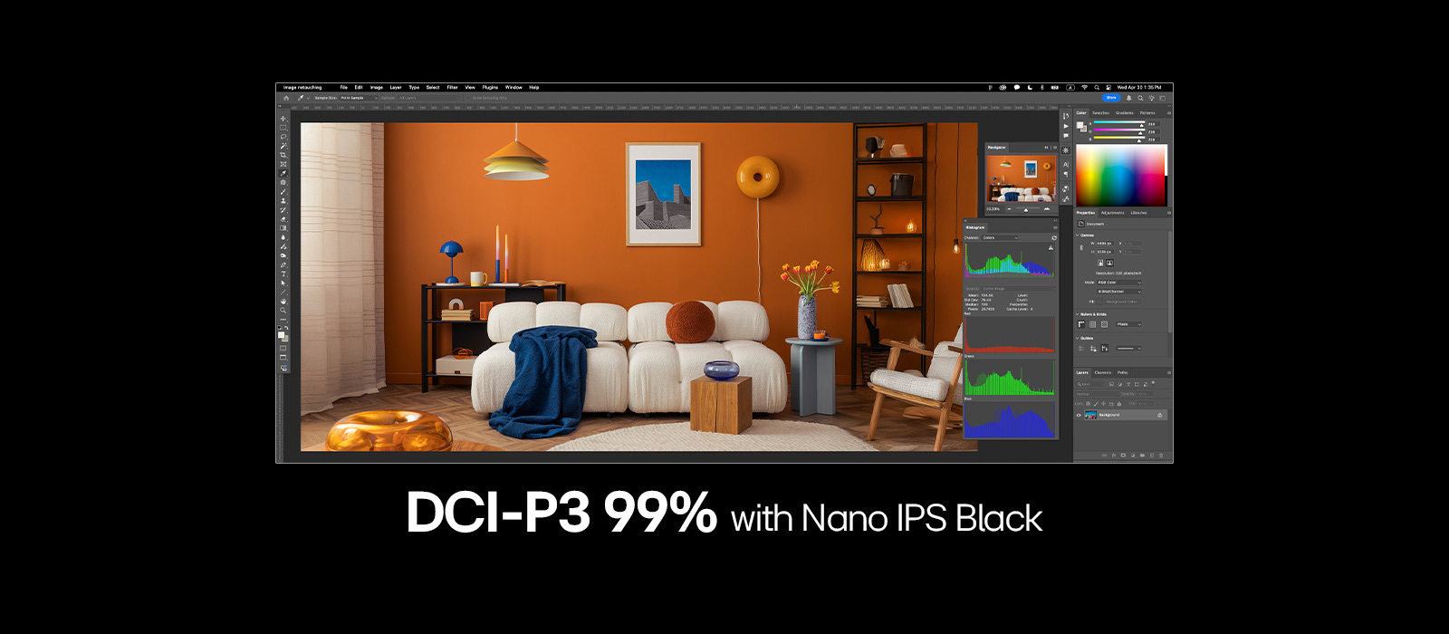 A full-size screen image with designing program showing vibrant colors.