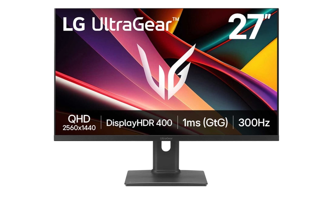 LG UltraGear™ G6 27英寸 300Hz QHD IPS 电竞显示器 | 27G64NA with DCI-P3 93% (Typ.), VESA DisplayHDR™ 400, 1ms (GtG), front view, 27G64NA-B
