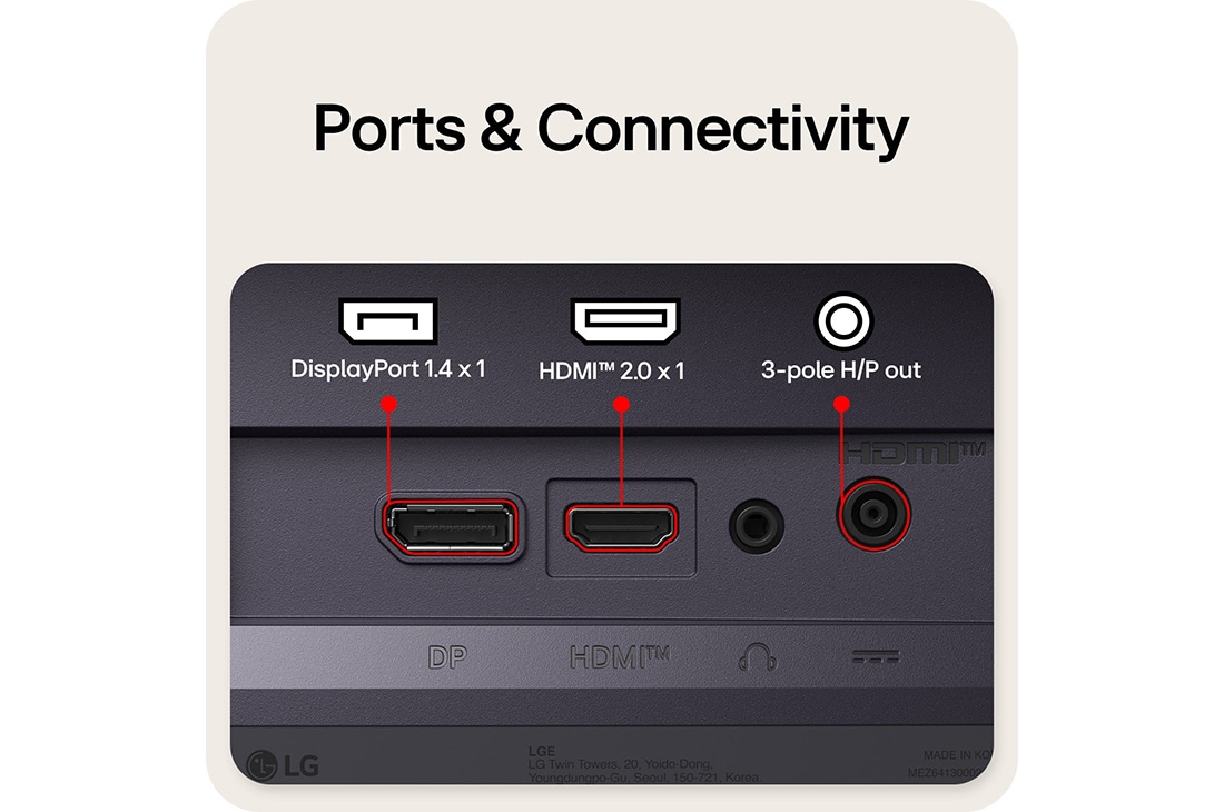 LG 24英寸 UltraGear™ G4, FHD 144Hz电竞显示器, 游戏显示器的背面视图，展示其连接端口，包括一个HDMI™ 2.0输入端口和一个DisplayPort 1.4端口。, 24G411B-B, thumbnail 11
