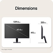 LG 24英寸 UltraGear™ G4, FHD 144Hz电竞显示器, 游戏显示器的正面与侧面视图，展示其整体尺寸及轮廓设计。, 24G411B-B, thumbnail 12