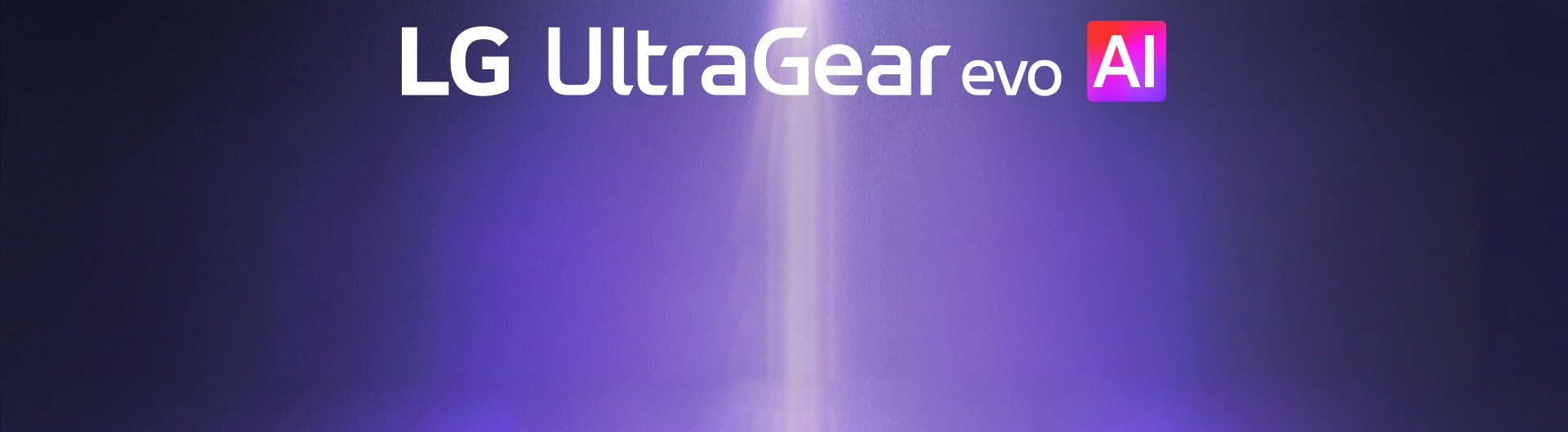 UltraGear™ evo AI logo in a futuristic, neon-lit room.