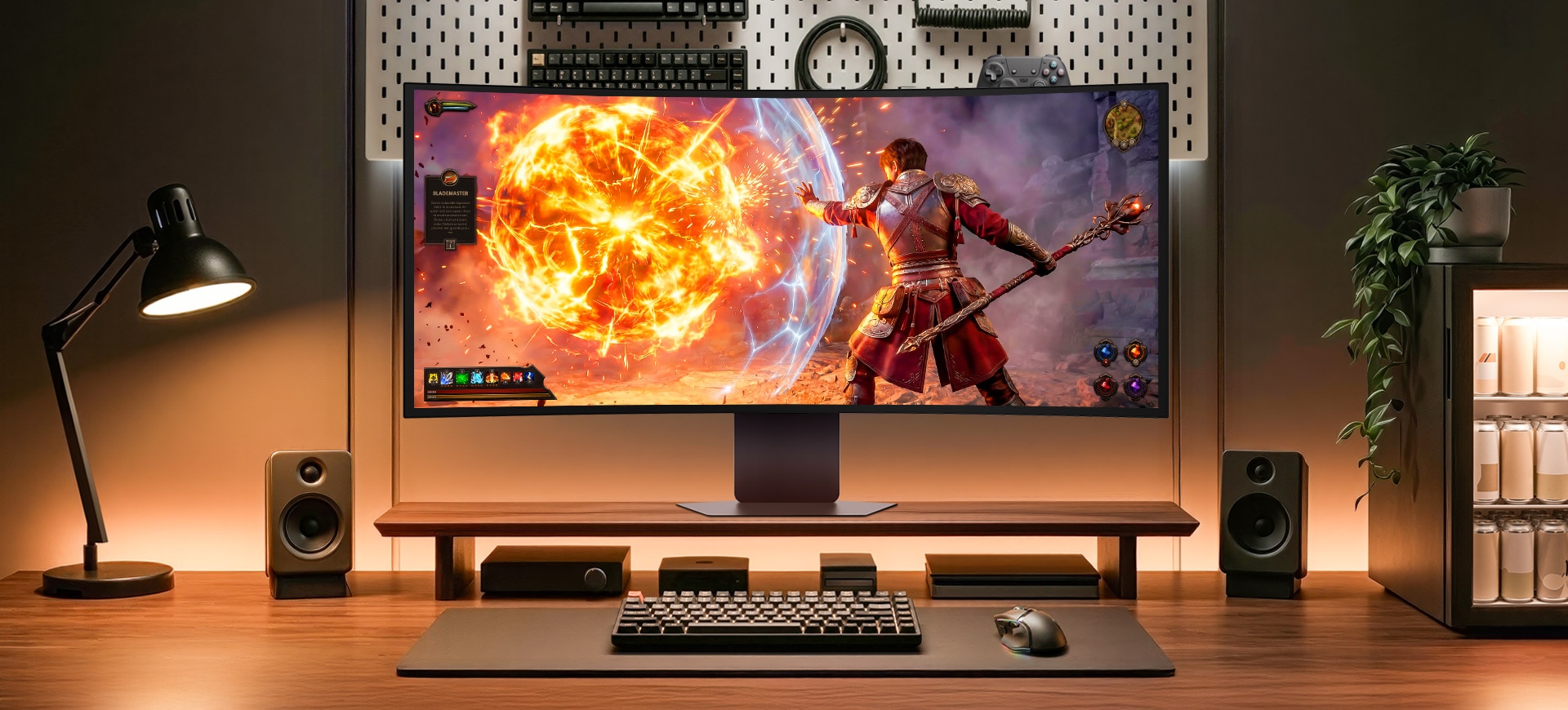 UltraGear gaming monitor (39GX950B) displaying sharp gameplay with 1,500 nits peak brightness and 4th Gen Tandem OLED