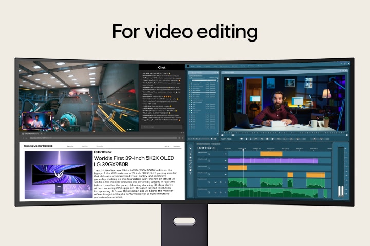 UltraGear gaming monitor (39GX950B) maximizes productivity in video and photo editing with its 21:9 screen