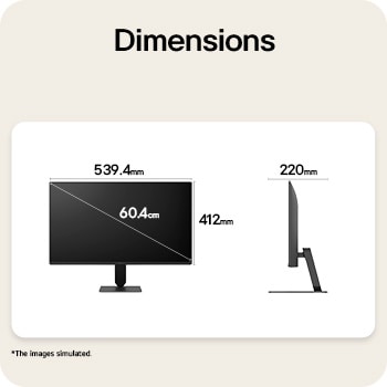 LG 23.8英寸 LG U4 IPS FHD 144Hz 显示器, LG FHD monitor front and side view with product dimensions displayed in millimeters., 24U411B-B, thumbnail 12