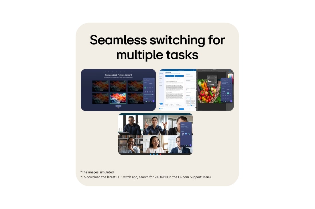 LG 23.8英寸 LG U4 IPS FHD 144Hz 显示器, LG FHD monitor showing LG Switch app interface for screen layout control and picture mode adjustment., 24U411B-B, thumbnail 8