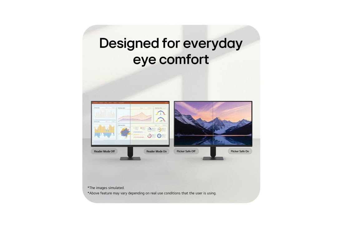 LG 23.8英寸 LG U4 IPS FHD 144Hz 显示器, LG FHD monitor demonstrating Reader Mode and Flicker Safe features for reduced eye strain., 24U411B-B, thumbnail 9