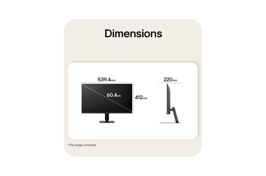 LG 23.8英寸 LG U4 IPS FHD 144Hz 显示器, LG FHD monitor front and side view with product dimensions displayed in millimeters., 24U411B-B, thumbnail 12