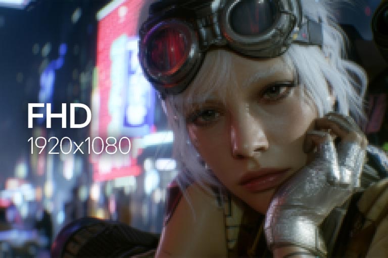 Display switching from 27-inch 16:9 FHD to ultra-high 5K resolution, highlighting increased detail and immersion in gameplay