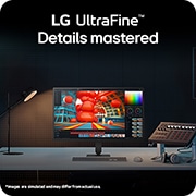 LG 27英寸 UltraFine™ U7, UHD 4K IPS显示器, LG UltraFine monitor on a desk setup highlighting detailed visuals and workspace integration, 27U711B-B, thumbnail 4