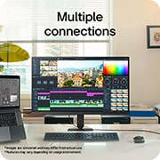 LG 27英寸 UltraFine™ U7, UHD 4K IPS显示器, LG UltraFine monitor connected to multiple devices for a versatile workstation setup, 27U711B-B, thumbnail 7