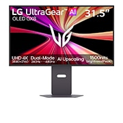 LG 31.5英寸 UltraGear GX8系列，全球首款 AI 超分技术 31.5英寸 4K 240Hz 第四代 Tandem OLED 显示器 , Front view of 31.5-inch UltraGear evo GX8, World's First AI Upscaling 31.5" 4K OLED Gaming Monitor (32GX870B), 32GX870B-B, thumbnail 1