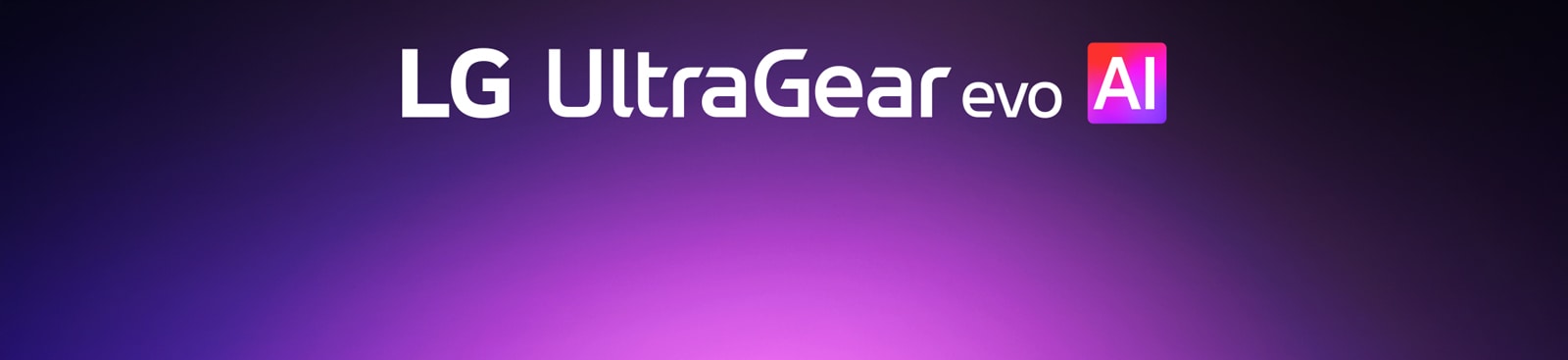 UltraGear™ evo AI logo in a futuristic, neon-lit room.