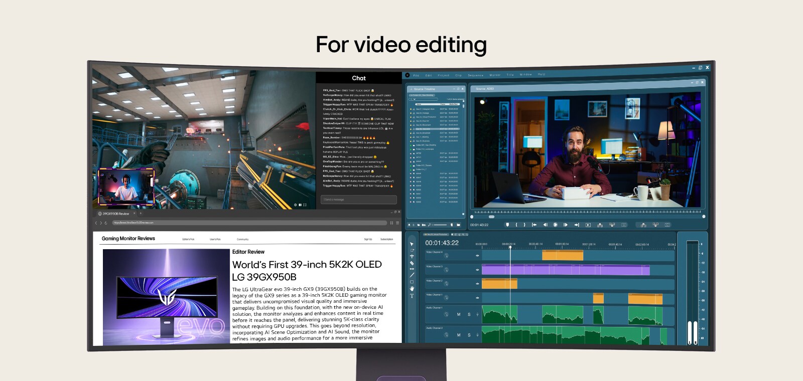 UltraGear gaming monitor (45GX950B) maximizes productivity in video and photo editing with its 21:9 screen