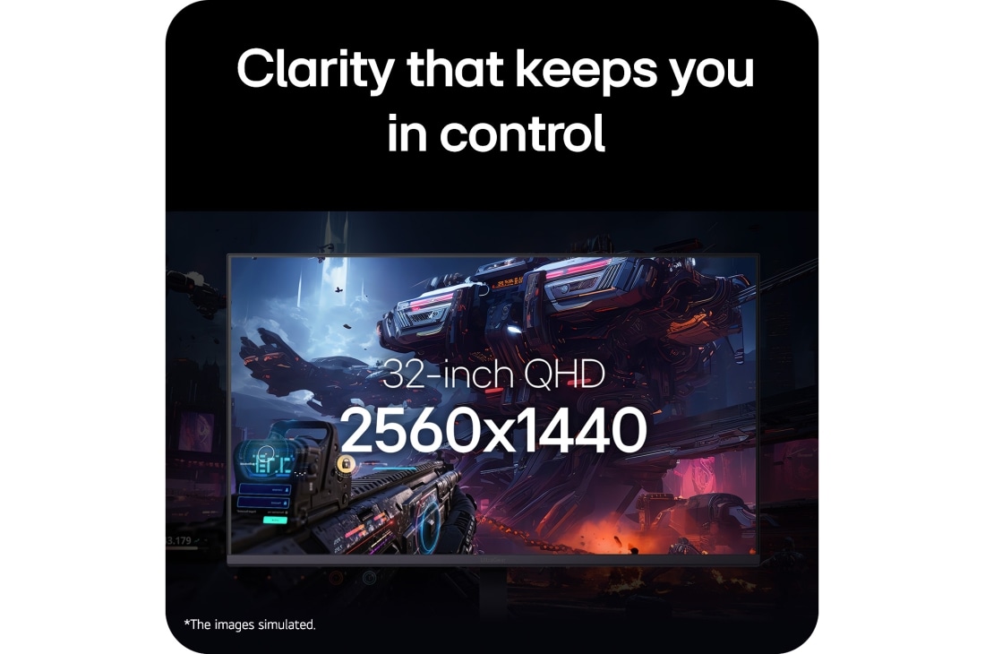LG 31.5英寸 UltraGear™ G6, 300Hz QHD 电竞显示器, Close-up of the LG UltraGear 32-inch gaming monitor displaying a sci-fi game scene, highlighting its 16:9 QHD resolution of 2560×1440., 32G650B-B, thumbnail 5
