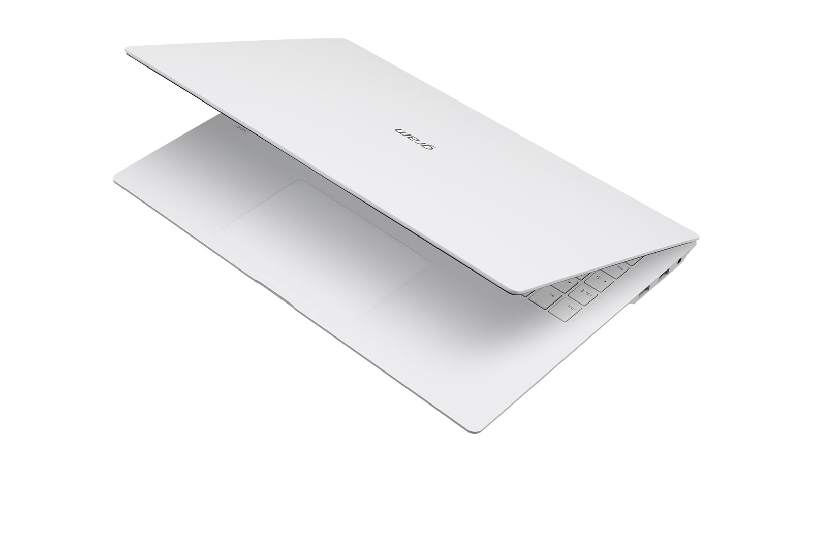 LG gram pro 16寸超薄笔记本/Pro-grade visuals/16:10防眩光IPS显示屏/Intel® Core™ Ultra 7处理器, -30  degree side view and cover half open, 16Z90SP-G.AL87C