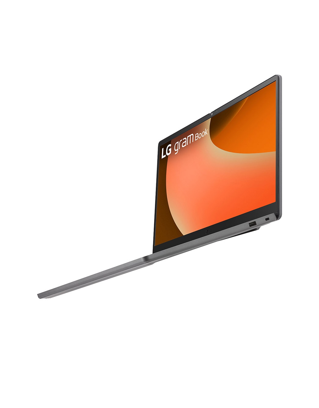 LG gram Book 15.6英寸轻薄本 | Intel® Core™ Processor Laptop | Windows 11, FHD Anti-glare IPS 显示屏, 低角度右侧视图，盖子打开, 15U50T-G.AL56C