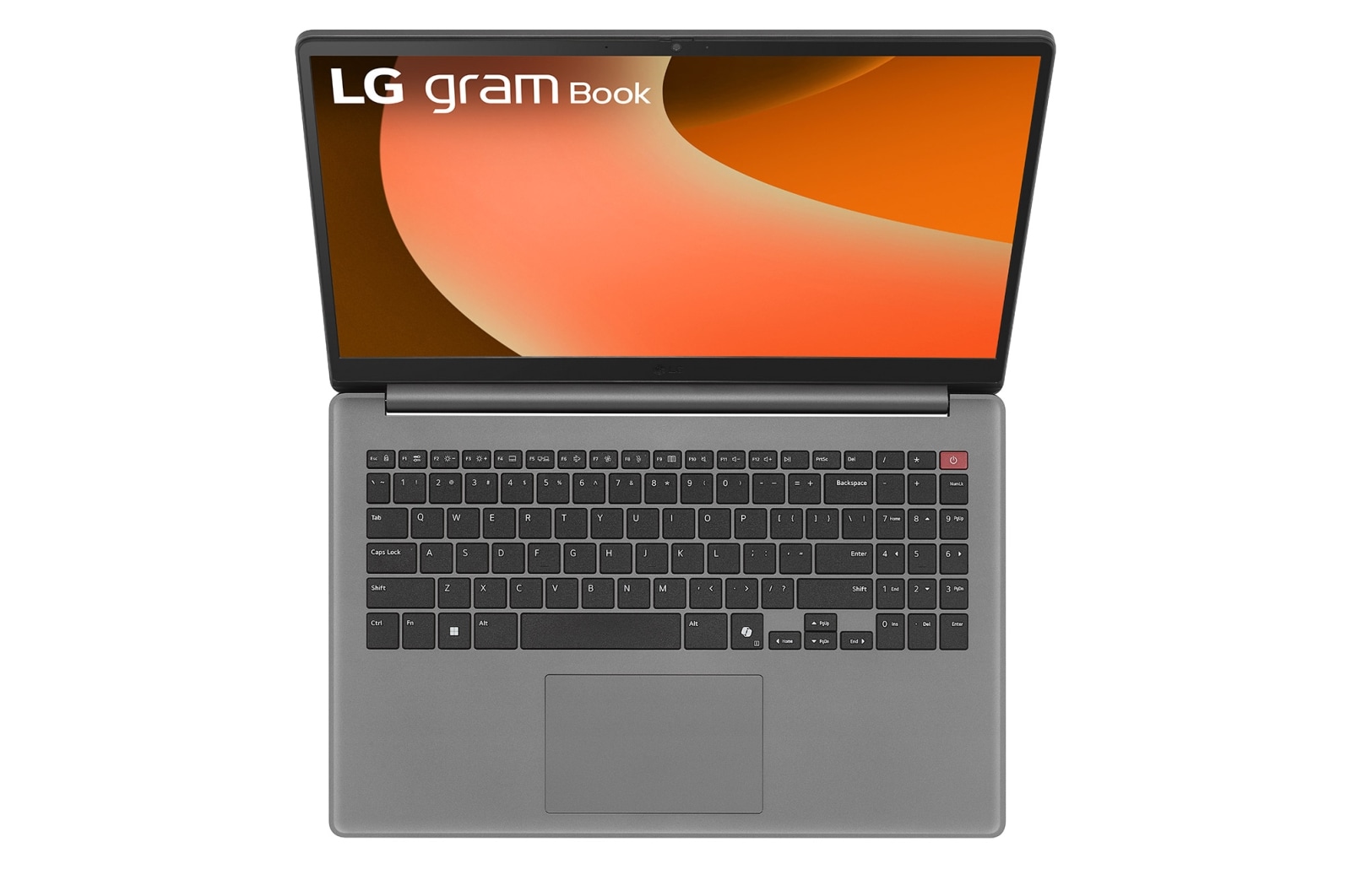 LG gram Book 15.6英寸轻薄本 | Intel® Core™ Processor Laptop | Windows 11, FHD Anti-glare IPS 显示屏, 俯视图，盖子用键盘打开, 15U50T-G.AL56C