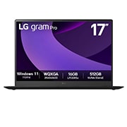 LG Windows 11 Home | 32GB RAM Intel® Core™ Ultra 处理器 轻薄本 | LG gram Pro 17'' | NVIDIA GeForce RTX 5050 | 16:10 IPS LCD显示屏, Front view, 17Z90TR-E.AL88C, thumbnail 1
