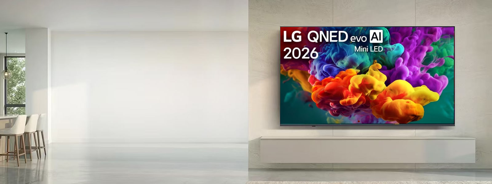 LG OLED G5 在黑色背景下显示了紫色和黄色的抽象图片。图像的左下角有“12 年世界第一的 OLED 电视”的标志。