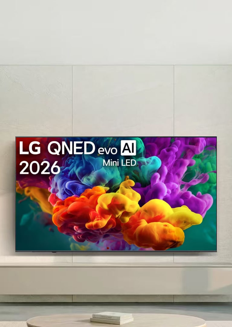 LG OLED G5 在黑色背景下显示了紫色和黄色的抽象图片。图像的左下角有“12 年世界第一的 OLED 电视”的标志。