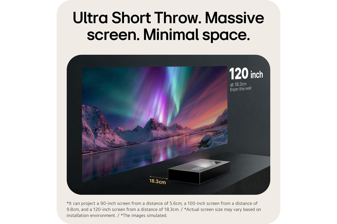 LG CineBeam HU925V | 支持 Dolby Atmos FlexConnect 的 4K 超短焦投影仪, image of LG CineBeam HU925V featuring ultra short throw for a big screen from inches away, HU925V, thumbnail 4