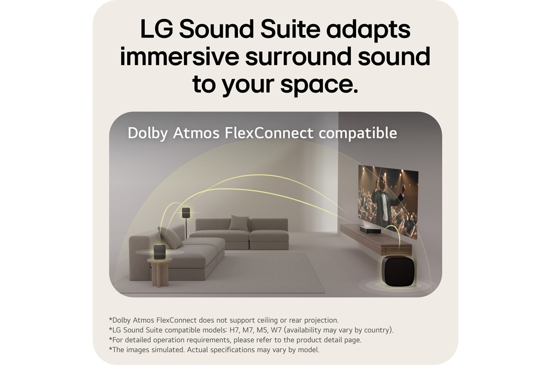 LG CineBeam HU925V | 支持 Dolby Atmos FlexConnect 的 4K 超短焦投影仪, image of LG CineBeam HU925V featuring Dolby Atmos FlexConnect compatible with LG Sound Suite for fuller surround sound, HU925V, thumbnail 12