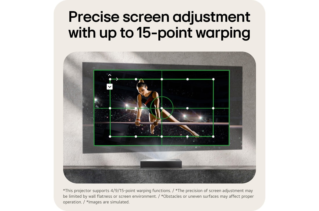 LG CineBeam HU925V | 支持 Dolby Atmos FlexConnect 的 4K 超短焦投影仪, image of LG CineBeam HU925V featuring up to 15-point warping for precise screen adjustment, HU925V, thumbnail 15
