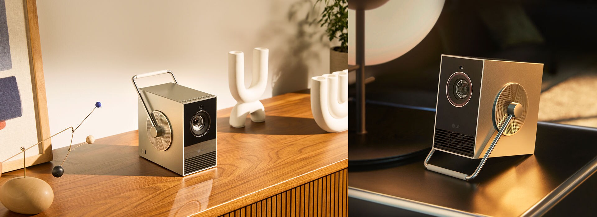 LG CineBeam HU710PB的多种使用场景-在桌子上。