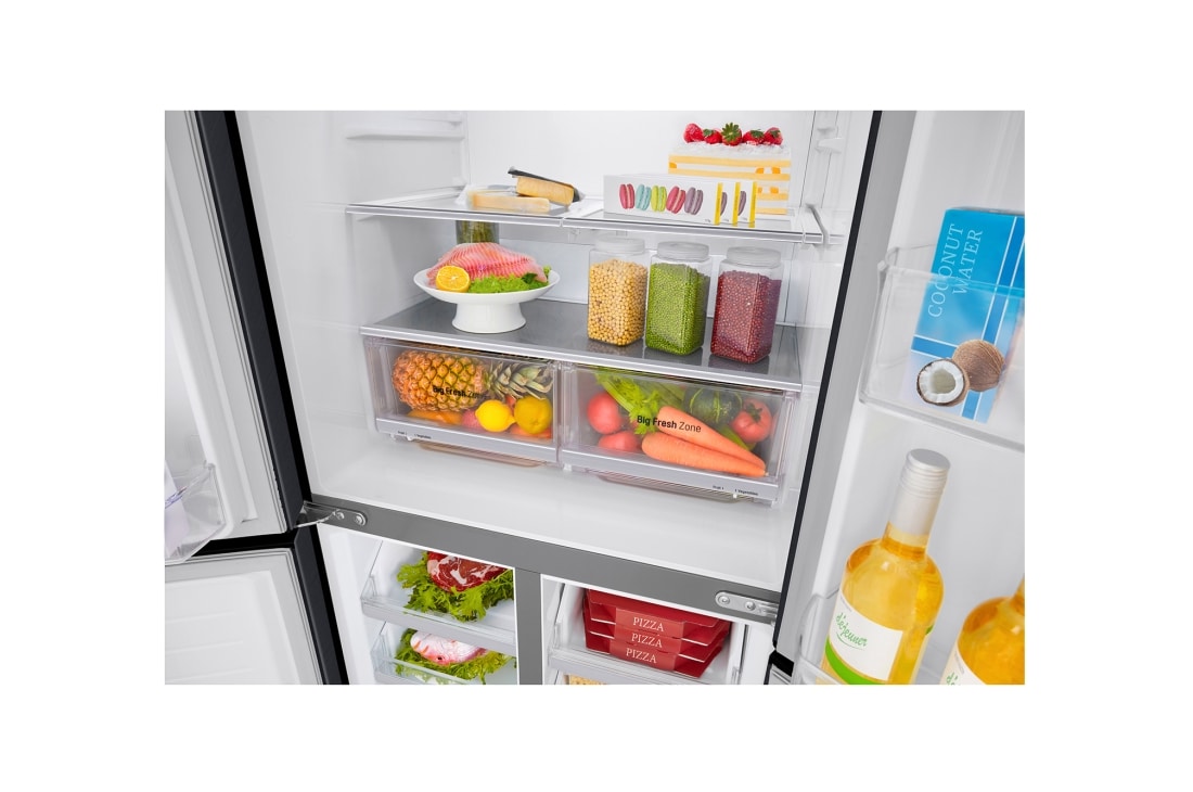 LG 530L 大容量冰箱 十字四门 曼哈顿午夜黑, P-Next8_Best_Basic_TopCloseUp_Folding_Food1, F521MC18, thumbnail 6