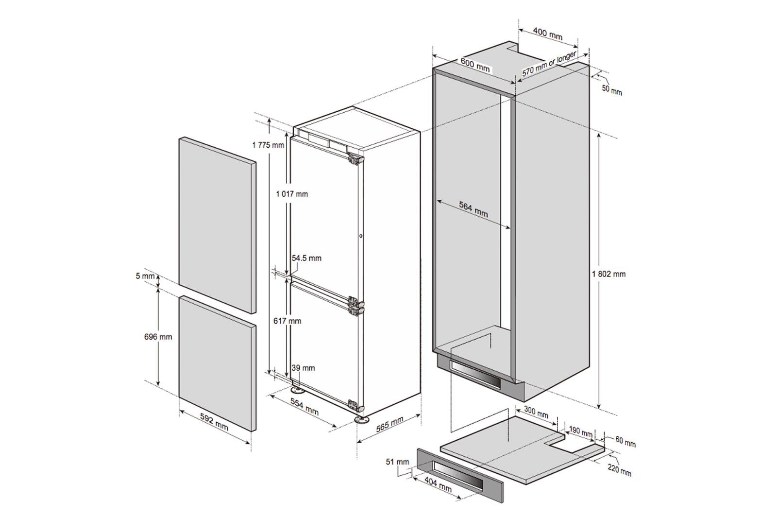 安装电器和橱柜的尺寸