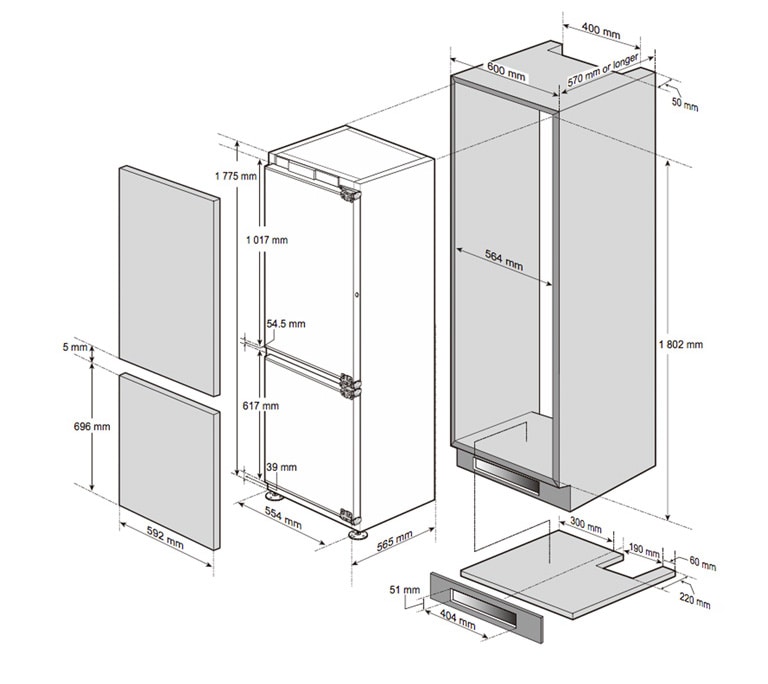 安装电器和橱柜的尺寸