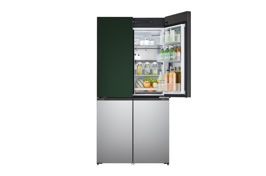 LG Objet Collection 奂然™ 系列 617L 大容量自由嵌入式原装进口冰箱 十字四门 美学拼色 墨玉绿+流光银, 正面上开门视图, F621GE65B, thumbnail 2