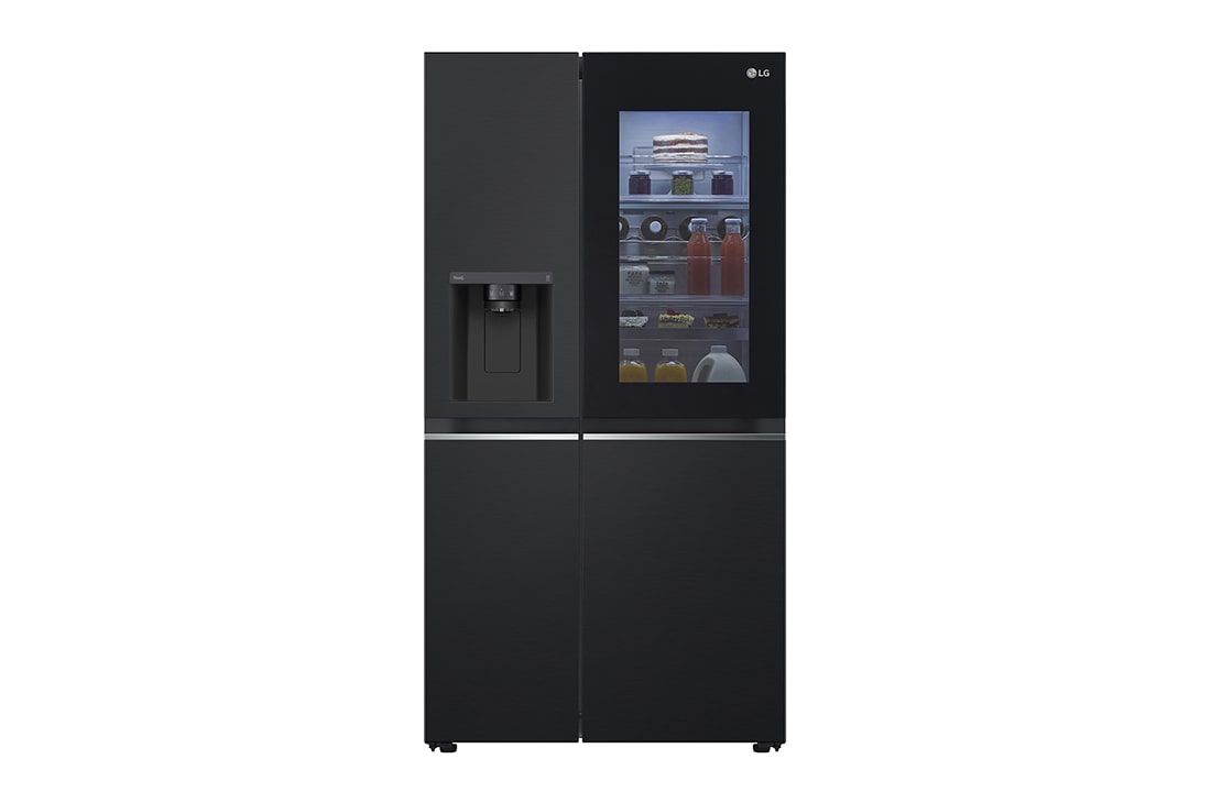 LG 635L 敲一敲冰箱 全景透视窗<br>大容量635L 智能制冰系统冰箱 暮色黑 , Front LightOn Food, S653MEP87D