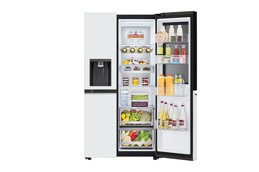 LG 635L 敲一敲自动制冰冰箱 对开门 莹润白, FrontRightOpen Food, S653MWW87D, thumbnail 5