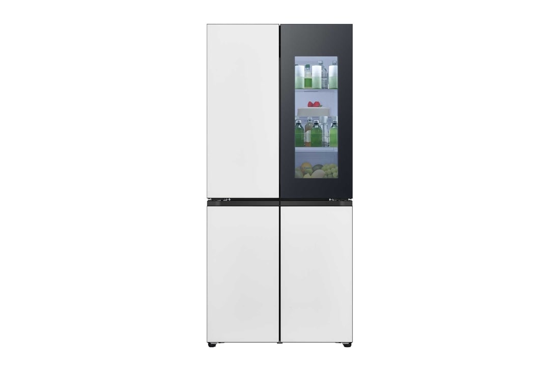 LG 507L 全景透视窗 十字四门冰箱 奶油白, front view , F554GWWV8B