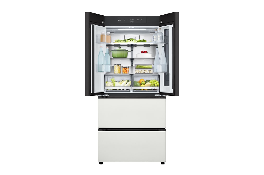 LG 486L 全景透视窗 法式多门冰箱 凝脂白, side view, F555GTWVKB, thumbnail 5