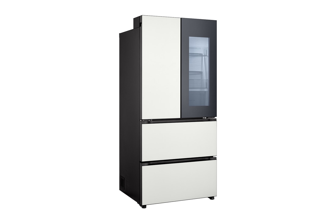 LG 486L 全景透视窗 法式多门冰箱 凝脂白, rear perspective view with lights off, F555GTWVKB, thumbnail 12