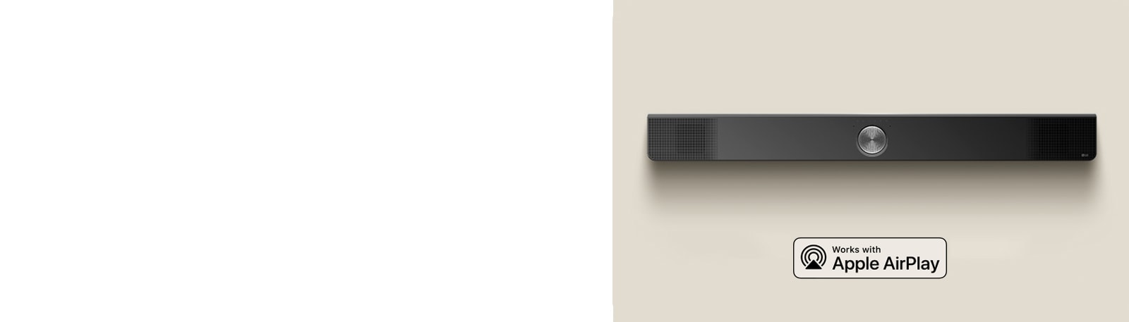 LG 回音壁 的俯视图。 Apple AirPlay 徽标 Amazon Alexa 徽标 Google Home 徽标