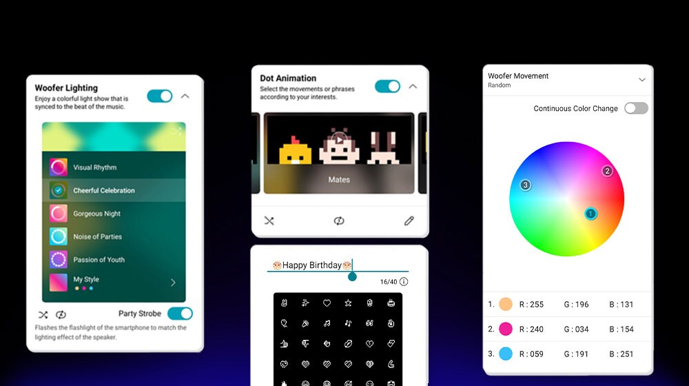 XBOOM 应用程序的屏幕截图。您可以通过应用程序来自定义灯光。