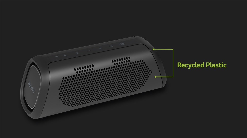 扬声器的斜视图，显示再生材料制成的零件。