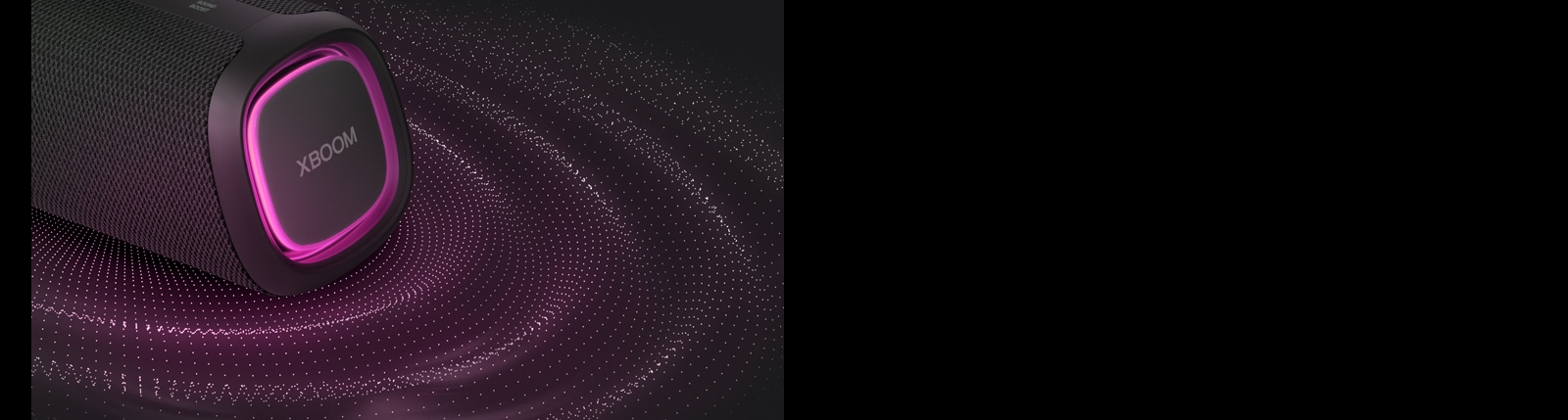 右侧（粉色灯亮起）特写视图。声波图形位于扬声器下方。