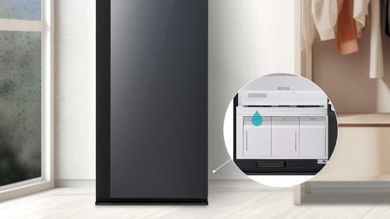 LG Styler 蒸汽衣物护理机在密闭空间内的吸湿量为 10 升。