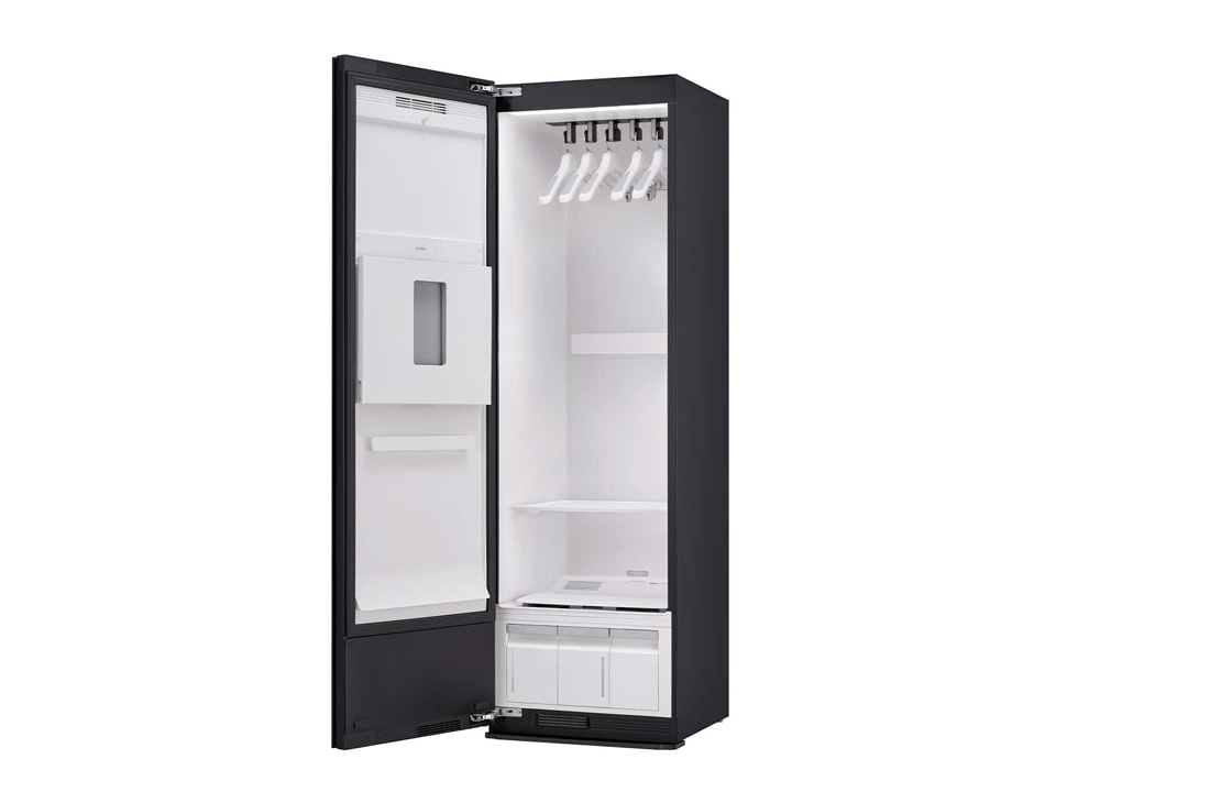 LG 恒隆专供<br>LG Styler<sup>®</sup> 蒸汽衣物护理机<br>热泵烘干塑形<br>镜面黑 5件衣服+1裤子, -15 degree side view, SC5GMR4G, thumbnail 8