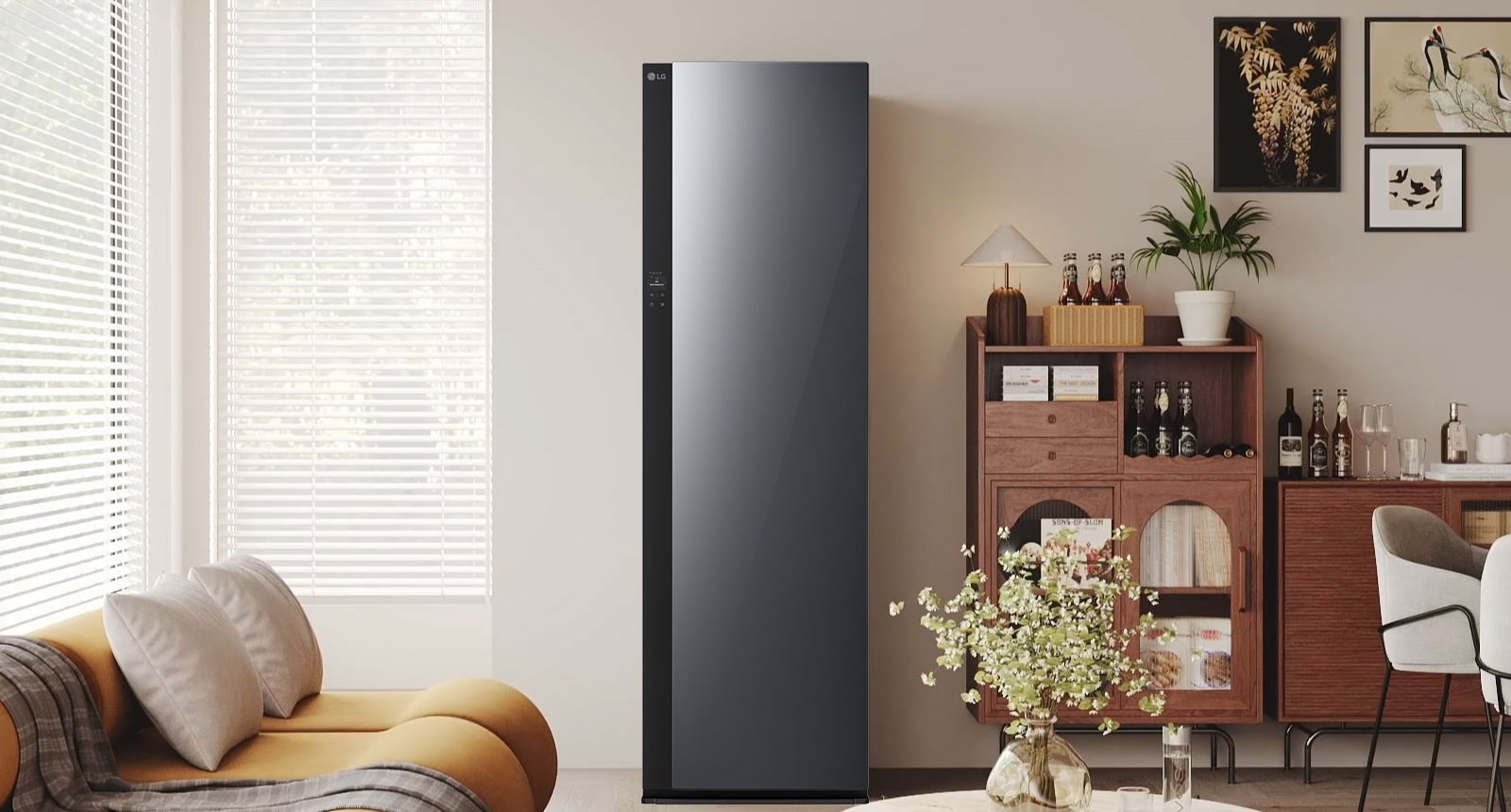 展示 LG Styler 蒸汽衣物护理机适合放置在各种空间和环境的视频